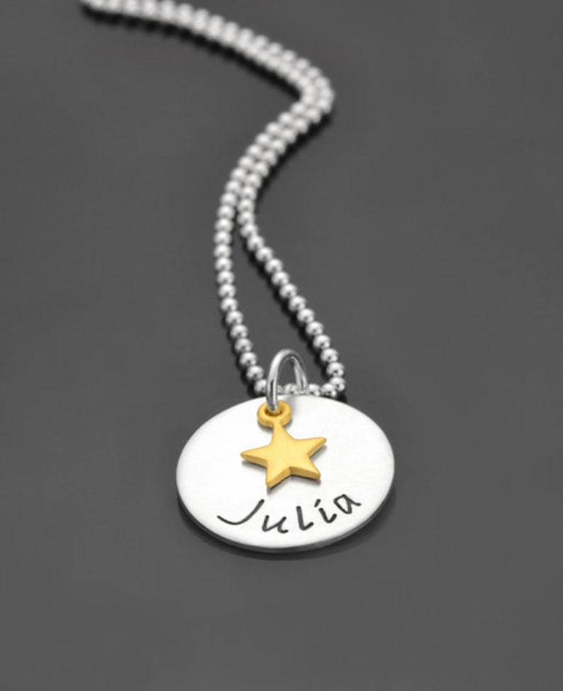 Kette Mädchen Sternenkind Schmuck Gravur Namenskette KLEINER STERN GOLD 925 Silberkette Kinder personalisiert Geschenk Mama Mutter Oma Bild 2