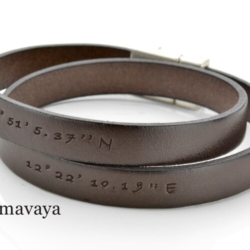 Bracelet cuir homme gravure coordonnées personnalisées MEN'S GEO bracelet homme cuir GPS cadeau fête des pères coordonnées personnalisées