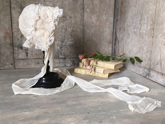 Antique lace baby bonnet
