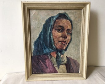 Oil painting portrait of a young peasant girl