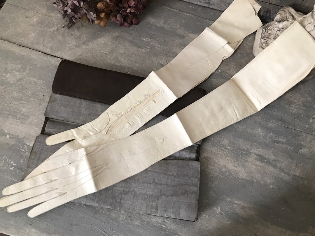 Antique Long White Opera Gloves With Pouch Etsy