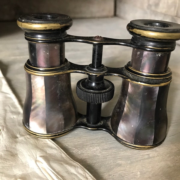 Pair of antique brown mother of pearl opera glasses