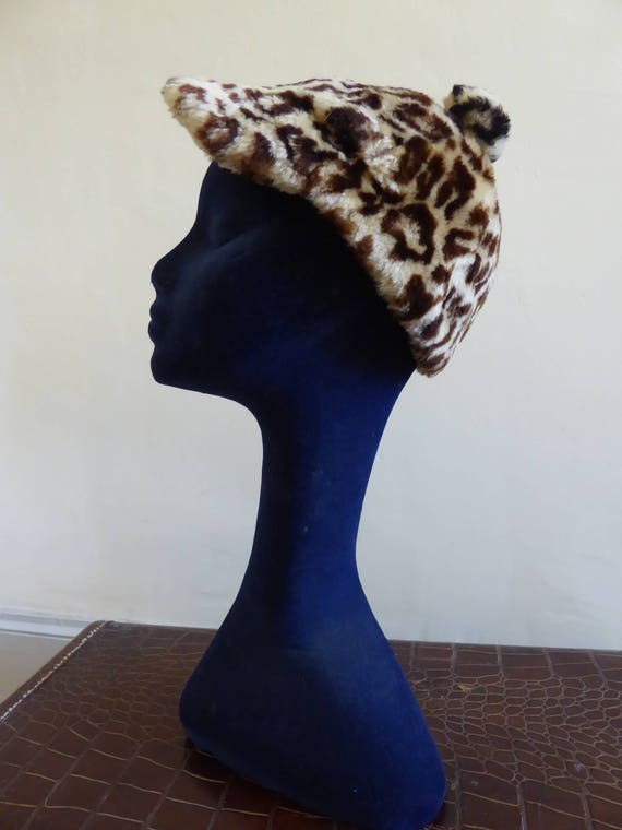 Leopard print sheepskin hat