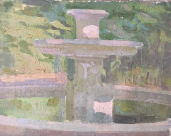 Vintage oil sketch of a fountain