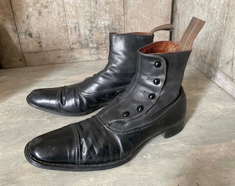 Edwardian mens leather button boots