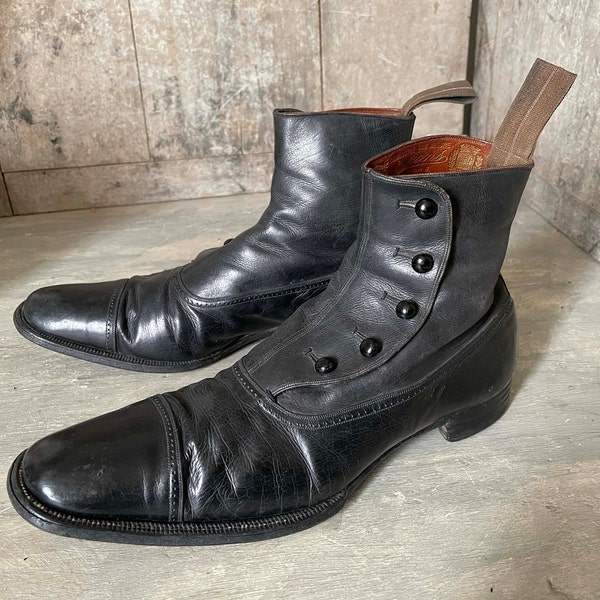 Edwardian mens leather button boots