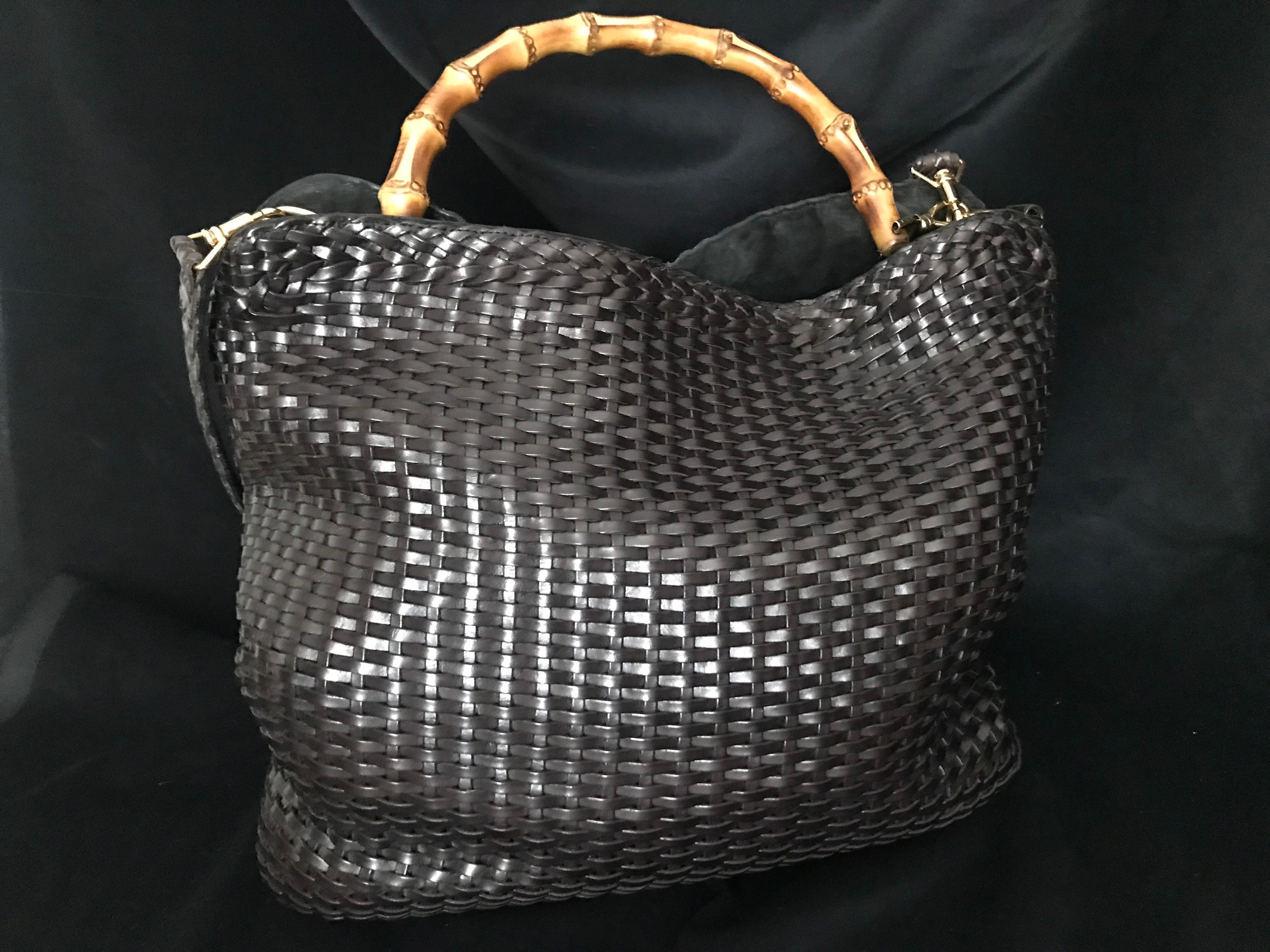 Gucci Vintage Black Leather Bamboo Princess Diana Tote Bag – OPA Vintage