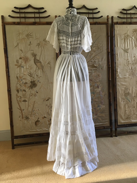 Edwardian white cotton and lace dress - image 3