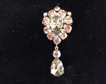 Large rhinestone brooch with pendant