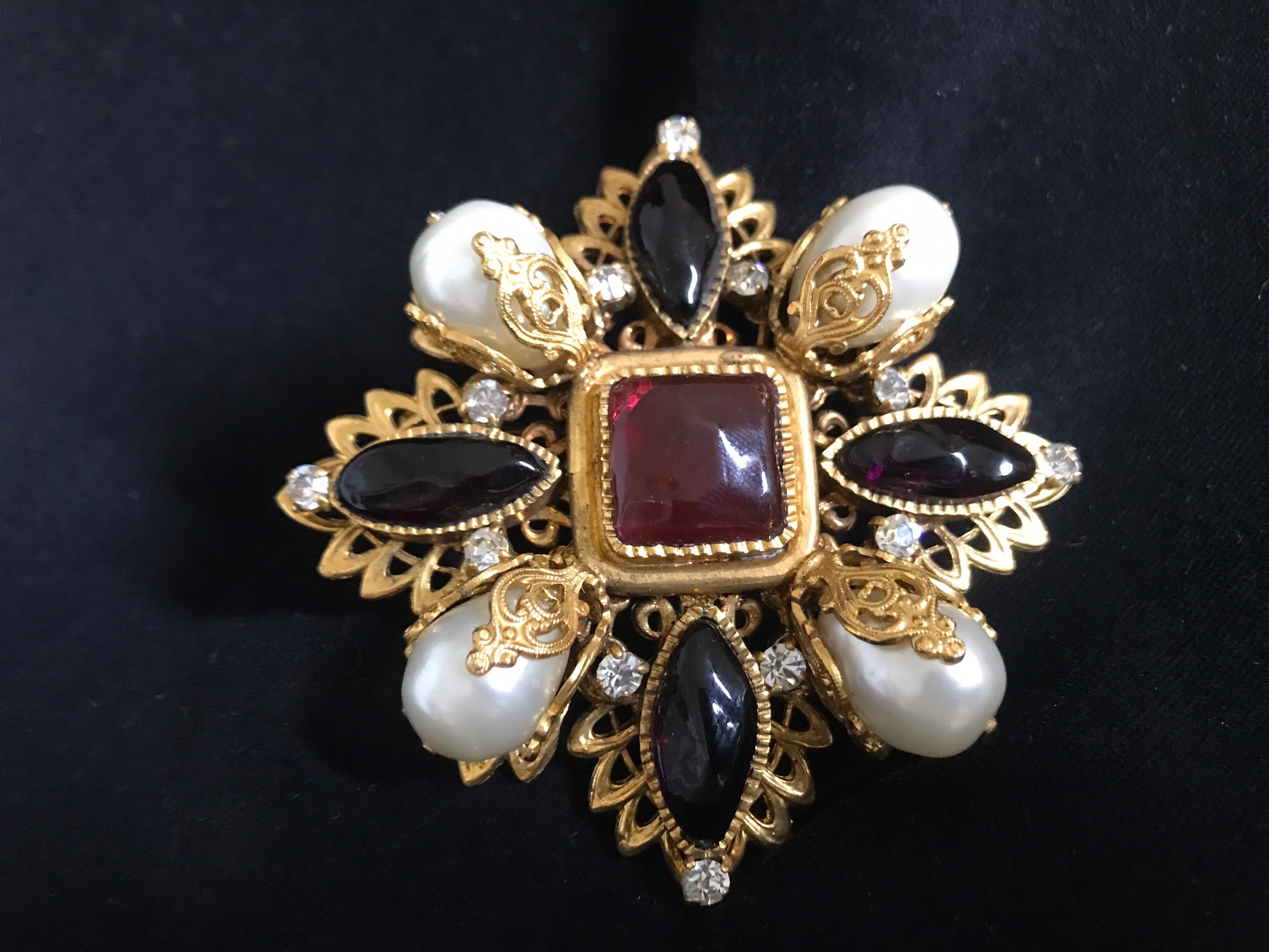 Vintage Elsa Schiaparelli Maltese Cross Rhinestone Brooch 