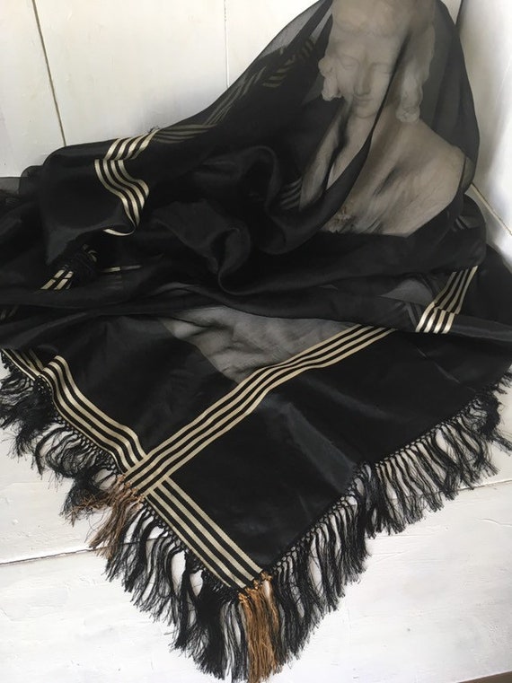 Victorian black silk shawl