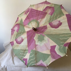 Vintage parasol with 1930s Art Deco fabric