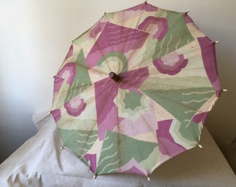 Vintage parasol with 1930s Art Deco fabric