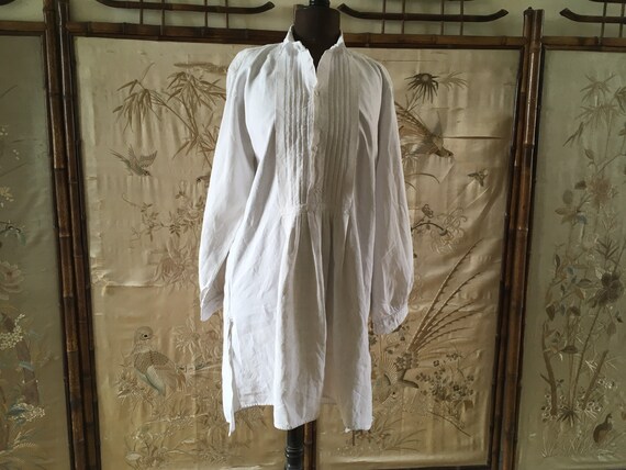 French rustic linen shirt with pleated plastron