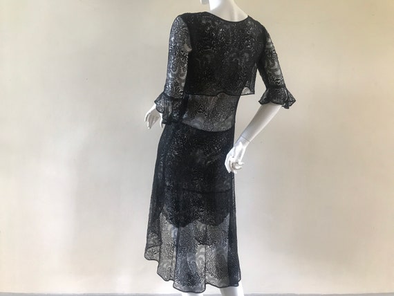 XL 1930s Dress Black Vintage Lace Maxi Sleeveless