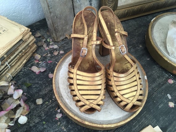 1930s Gold Lame Leather Shoes Etsy Singapore