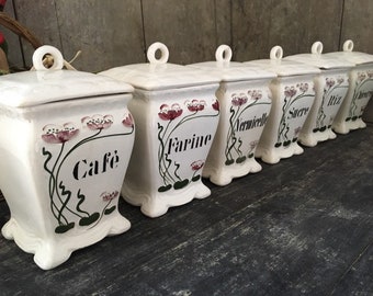 Art Nouveau kitchen storage jars set of 6