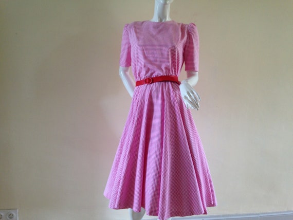 1950's pink gingham dress with circle skirt - image 1