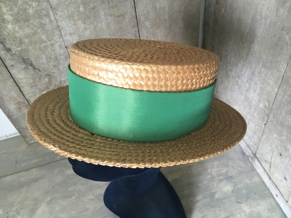 French straw boater hat with cherry decoration - image 3