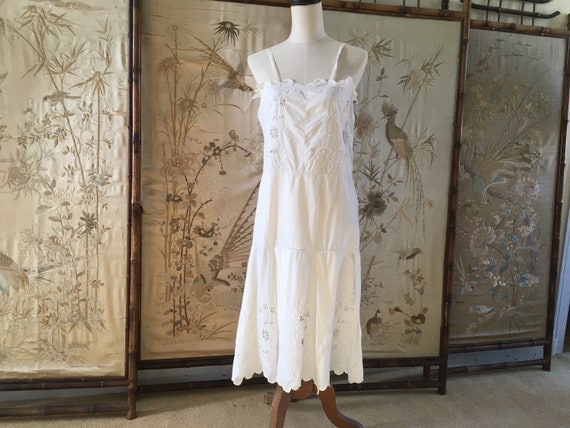 1920s white cotton embroidered slip dress