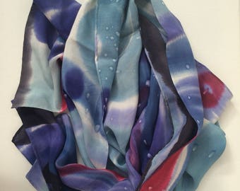 Hendpainted silk scarf ( 100% batik), blue shawl , present for her