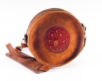 Round leather bag Circle bag Round bag Suede bag Circle crossbody bag Round purse Shoulder bag Crossbody bag Crossbody purse Leather circle