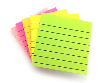 Lined Sticky Notes / Neon Square Post It Notes / Memo Pads of 100 Pages Each (76x76mm) / Great for Studying, Reminders & To Do Lists