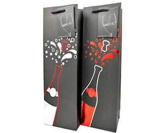 Wine Gift Bags with Tag & Handles / Black Favour Bag Pack / Bottle Carriers for Weddings, Anniversary, Birthdays and other Special Occasions