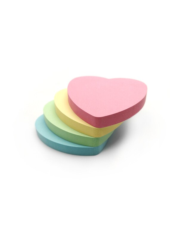 Heart Sticky Notes / Pastel Post It Notes / Memo Pads of 100 Pages Each  76x76mm / Great for Studying, Reminders & to Do Lists 