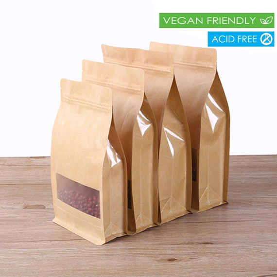 Kraft Paper Stand Up Bags Self Seal Bag With Matte Window Food