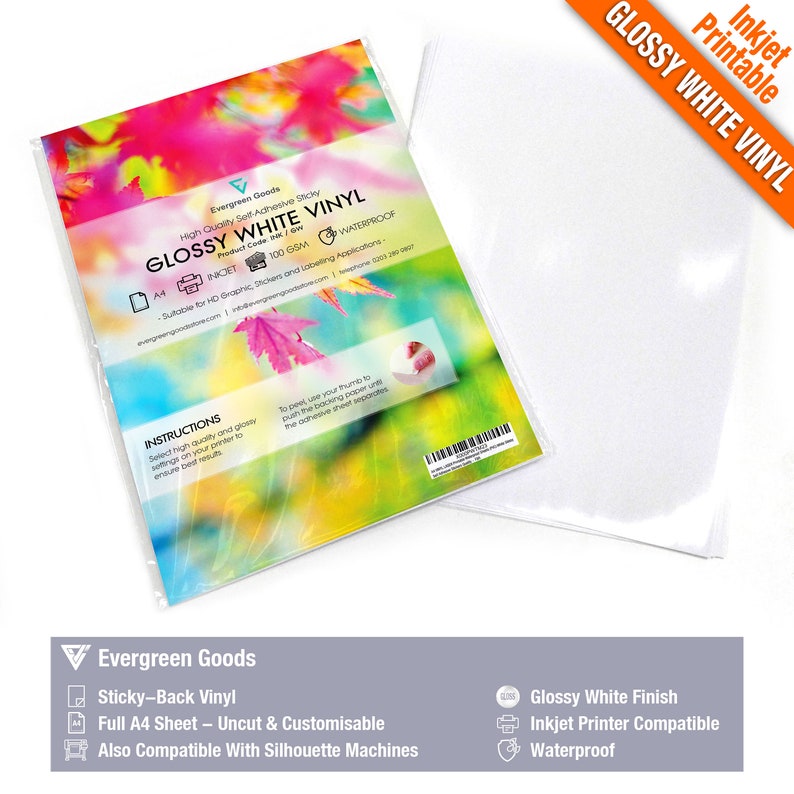 A4 White Vinyl Laser Printable Glossy Self Adhesive Waterproof Sticker 