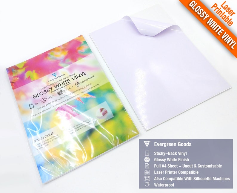 A4 Blank Shiny Vinyl Laser Printable Self Adhesive Sticker Sheet with Water-resistant Coating - Print, Lower Adhere graphic about Printable Adhesive Vinyl named A4 Blank Shiny Vinyl Laser Printable Self Adhesive Sticker Sheet with Watertight Coating - Print, Slice Adhere