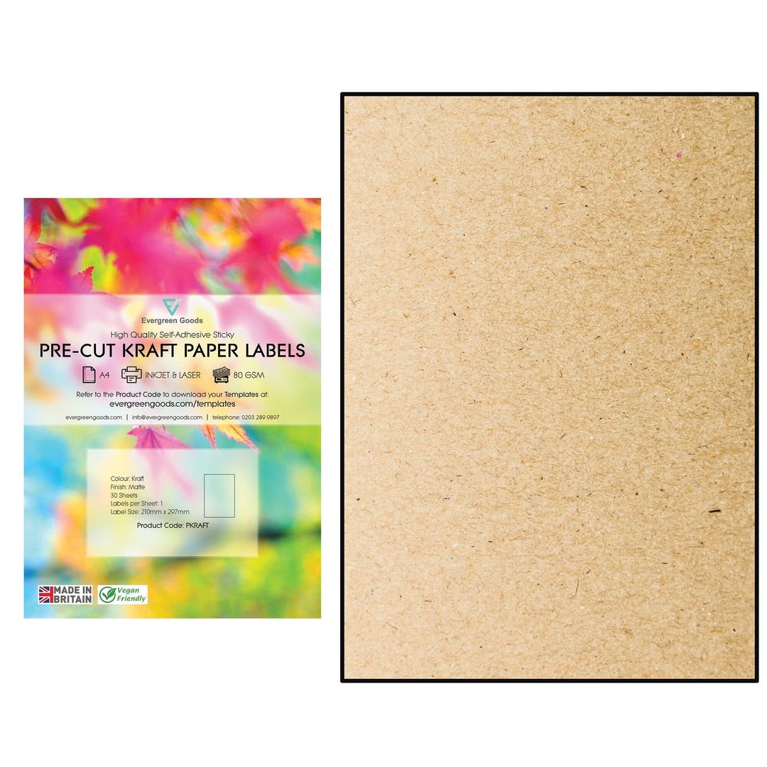 Sticker Labels Pre Cut A4 Precut Labels – 30x Kraft Brown Matte Sticker Paper, DIY Self ...