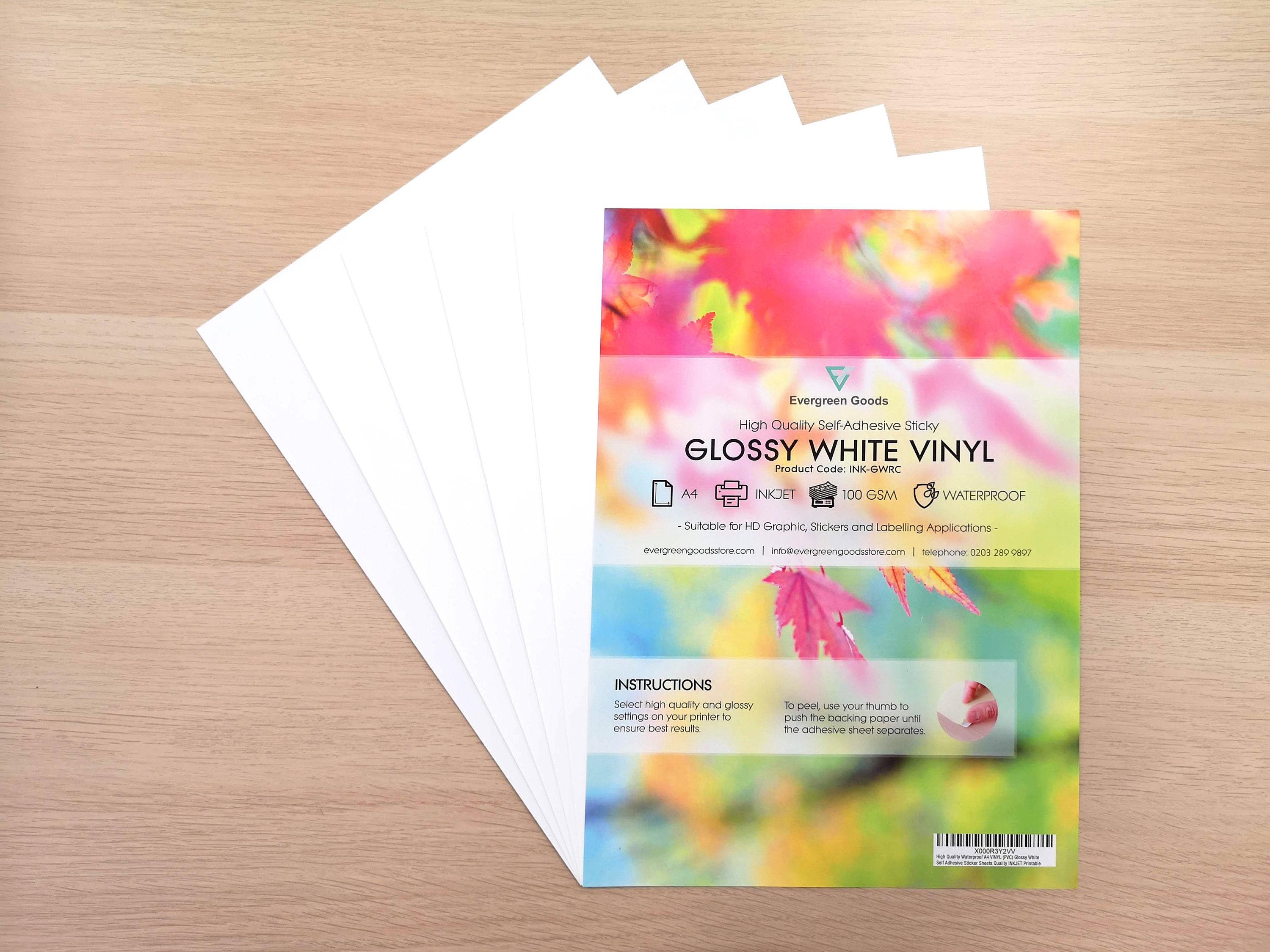 A4 Glossy Vinyl Sticker WATERPROOF Labels / Self-Adhesive Sheet / Ink…