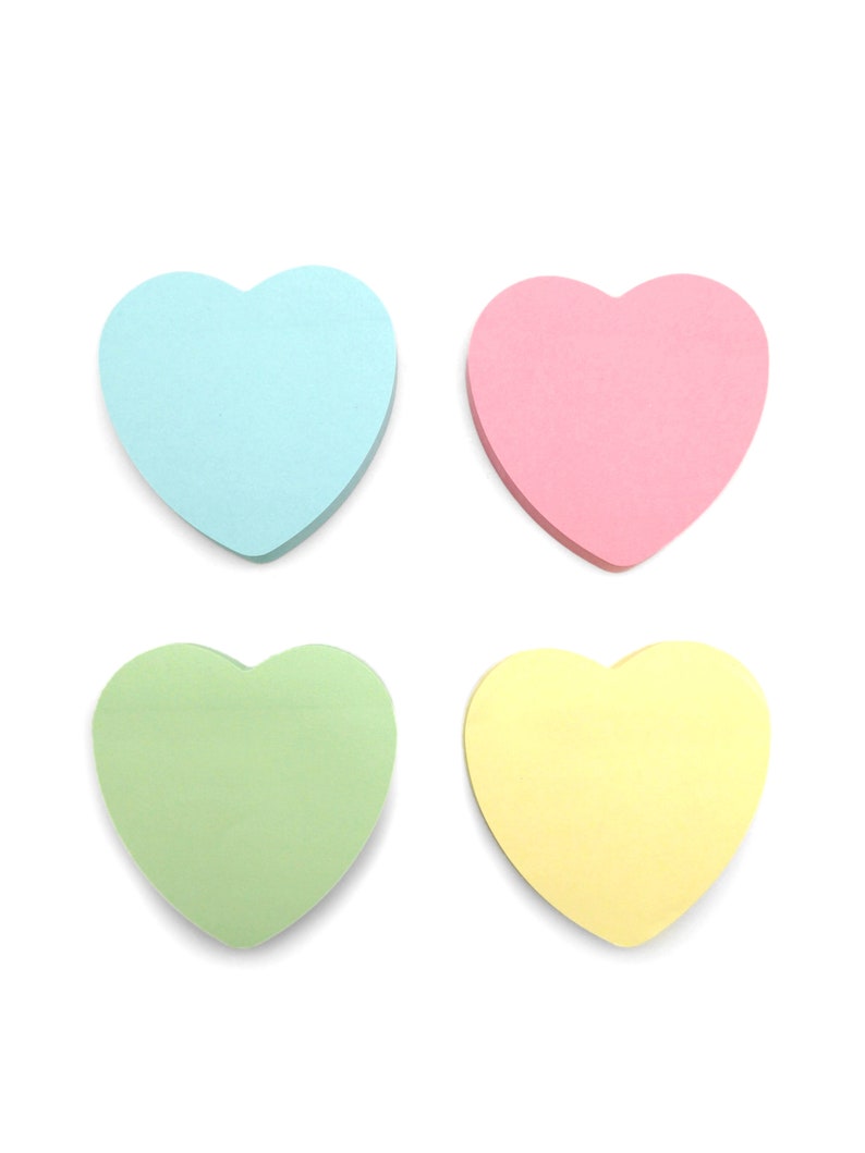 Heart Sticky Notes / Pastel Post It Notes / Memo Pads of 100 Pages Each 76x76mm / Great for Studying, Reminders & To Do Lists image 3