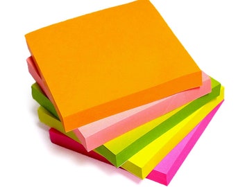 Notes adhésives lumineuses / Post-it carrés néon / Blocs-notes de 100 pages chacun (76 x 76 mm) / Idéal pour étudier, faire des rappels et établir des listes de tâches