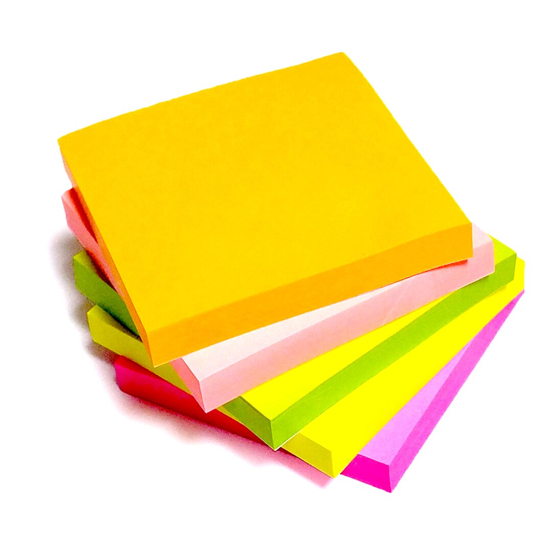Square Sticky Notes / Neon Post It Notes / Memo Pads of 100 Pages Each