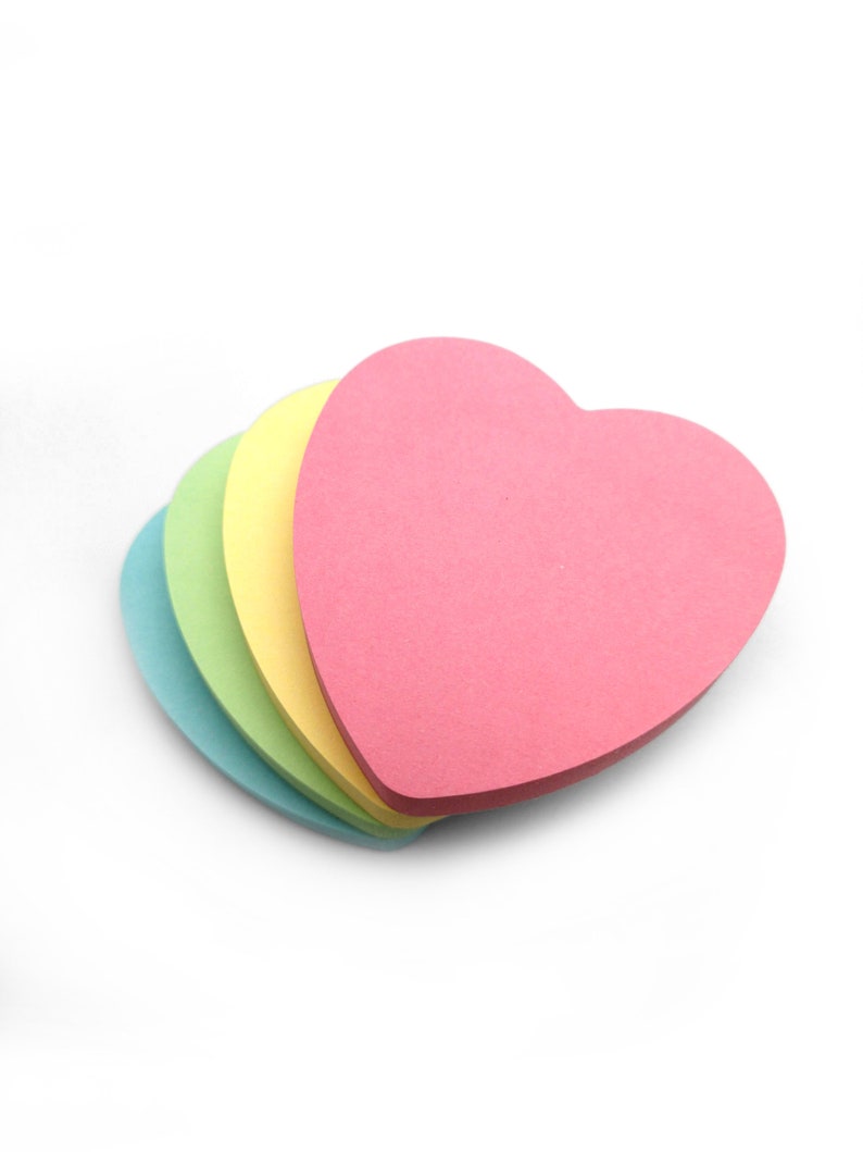 Heart Sticky Notes / Pastel Post It Notes / Memo Pads of 100 Pages Each 76x76mm / Great for Studying, Reminders & To Do Lists image 2