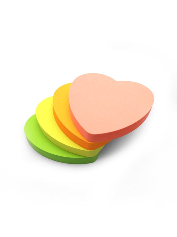 Heart Sticky Notes / Neon Post It Notes / Memo Pads of 100 Pages Each  76x76mm / Great for Studying, Reminders & to Do Lists 