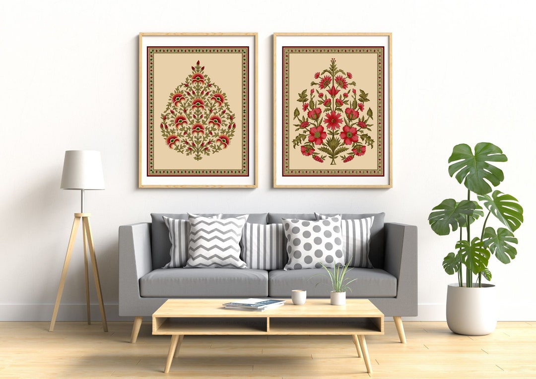 Set of 2 Indian Floral Motif Vintage Printable Wall Decor Pichwai