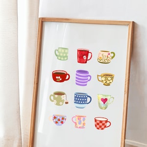 Tea Cup Kitchen Art Print: Retro Coffee Poster (Digital Download
