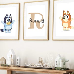 Blue Dog Themed Wall Art Prints Set of 3 Nursery Decor Dogs Custom Print Toddler Boy Digital Posters Personalized Name Boys Girls Room Decor