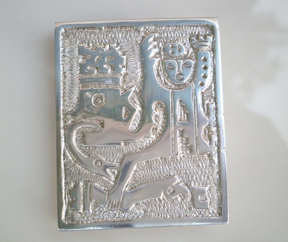 Vintage 1960's Ecuador Rectangular Shape 900 Silver Brooch