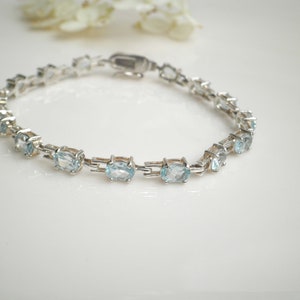 Vintage Ross Simons 925 Sterling Silver Genuine Blue Topaz  Gemstone Tennis bracelet
