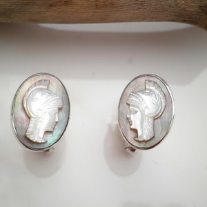 Antike signierte E (Ehlers) Victorian Shell Centurion Sterling Silber Perlmutt Herren Manschettenknöpfe