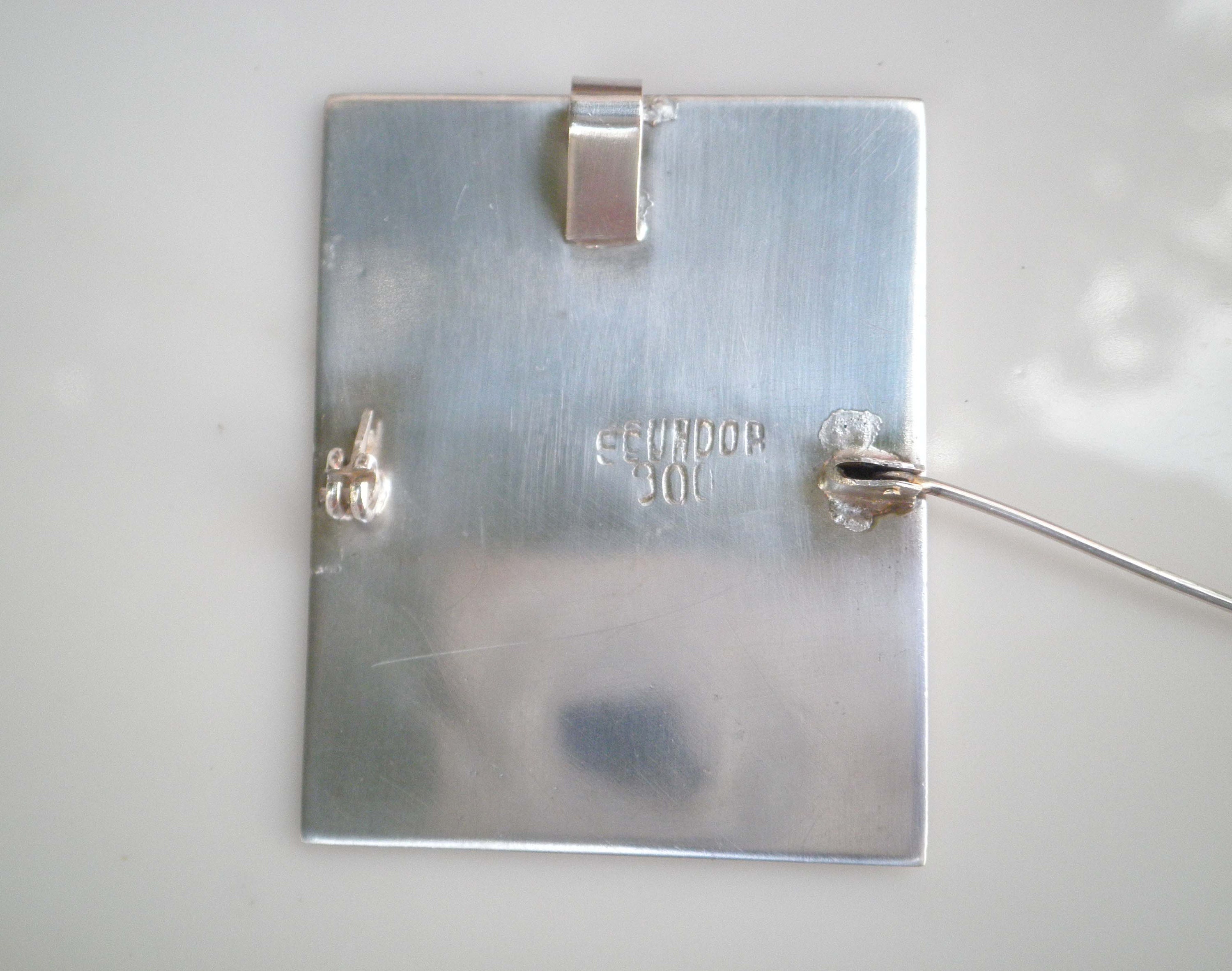 Vintage 1960's Ecuador Rectangular Shape 900 Silver Brooch