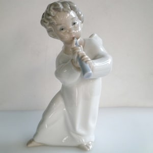 Vintage Authentic Handmade 1971 LLADRO Signed Angel with Flute Porcelain Figurine