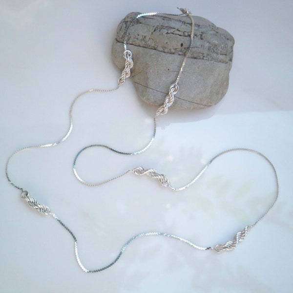 Vintage Signed VOIT Italy 24” 925 Sterling Silver Serpentine & Rope Combination Link Chain Necklace