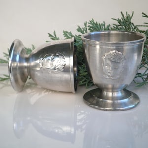 Vintage Two Norway Pewter Egg Cup Holders Firmado