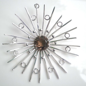 Vintage Israel 14mm Brown Spinal Gemstone Sterling Silver Large Starburst Pendent
